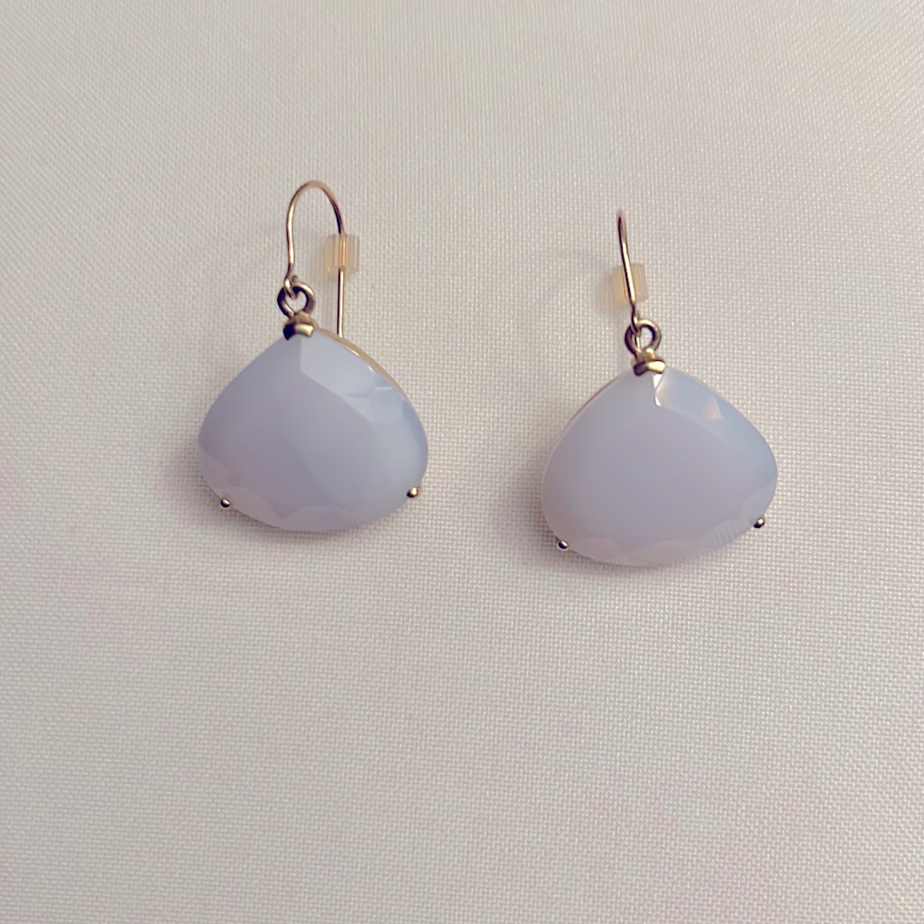 10k Blue Chalcedony Gem Stone Earrings